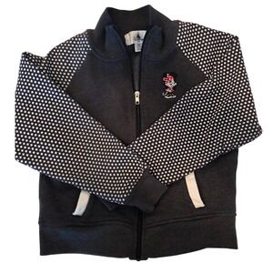 Disney Parks Minnie Mouse Zip Hoodie Jacket Charcoal Gray Polka Dot Sleeves XS